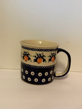 POLISH POTTERY MUG CUP BLUE WHITE GREEN  ORANGE HOME DRINKWARE BOLESLAWIEC